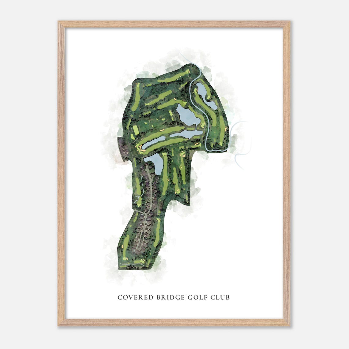 Covered Bridge Golf Club Aerial Course Layout Watercolor Art Poster - Image 2