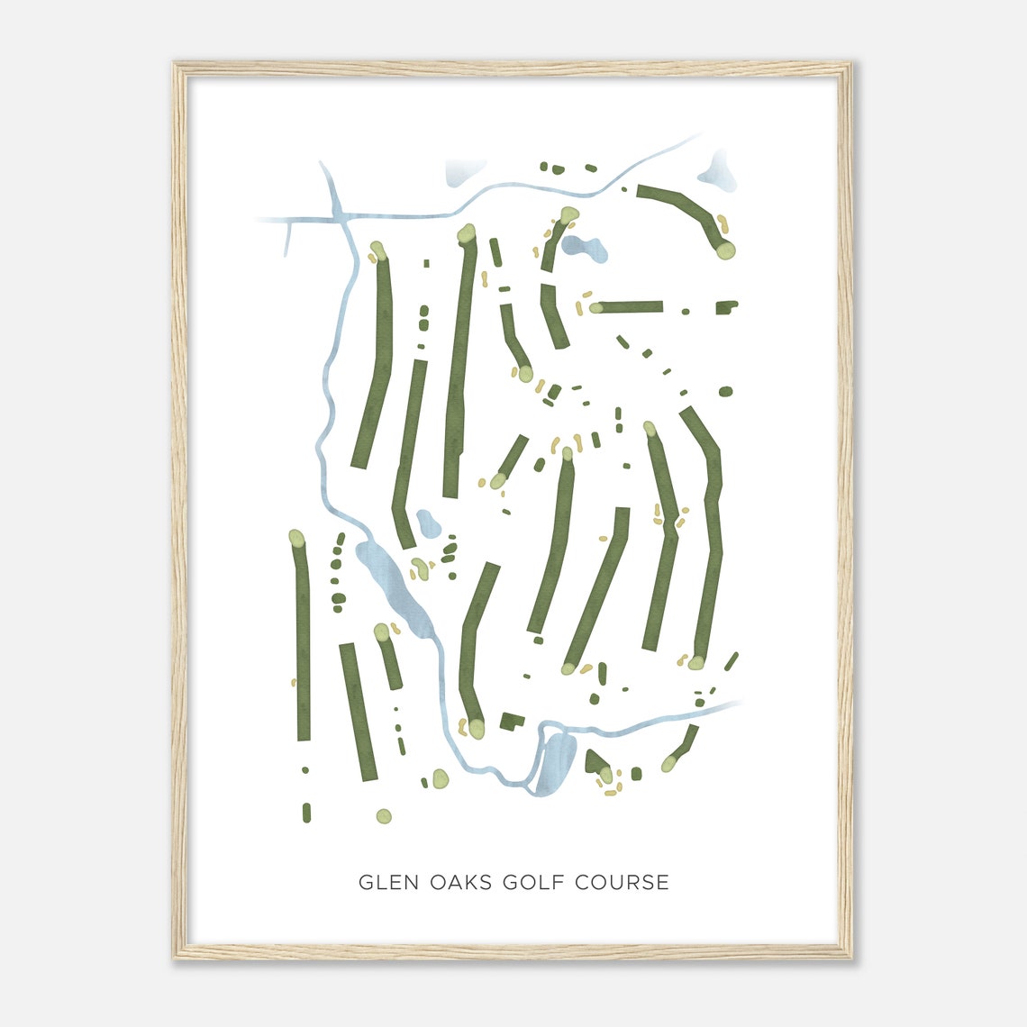 Glen Oaks Golf Course Modern Minimalist Watercolor Golf Map Poster