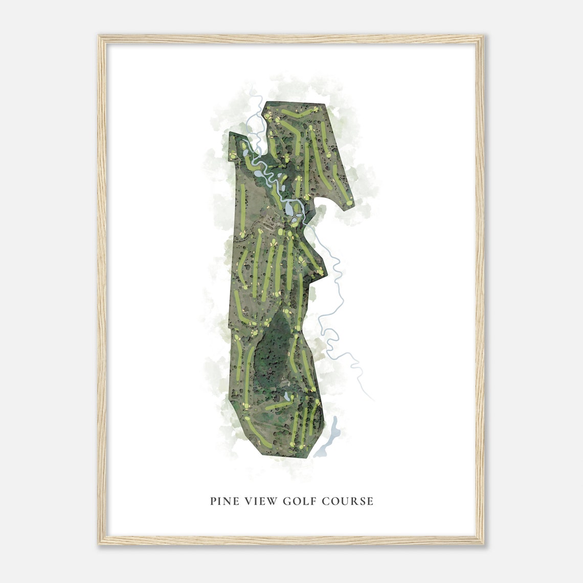 Pine View Golf Course Classic Watercolor Aerial Course Map Poster