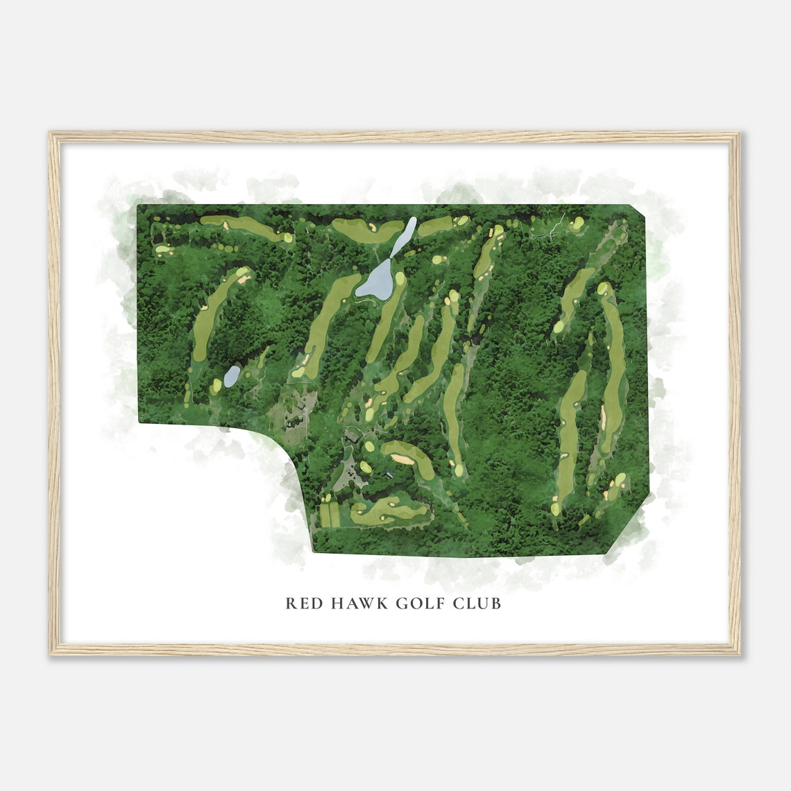 Red Hawk Golf Club Classic Watercolor Aerial Golf Course Map Poster
