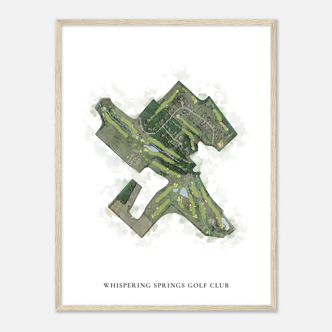 Whispering Springs Golf Club Watercolor Aerial Golf Course Map Poster