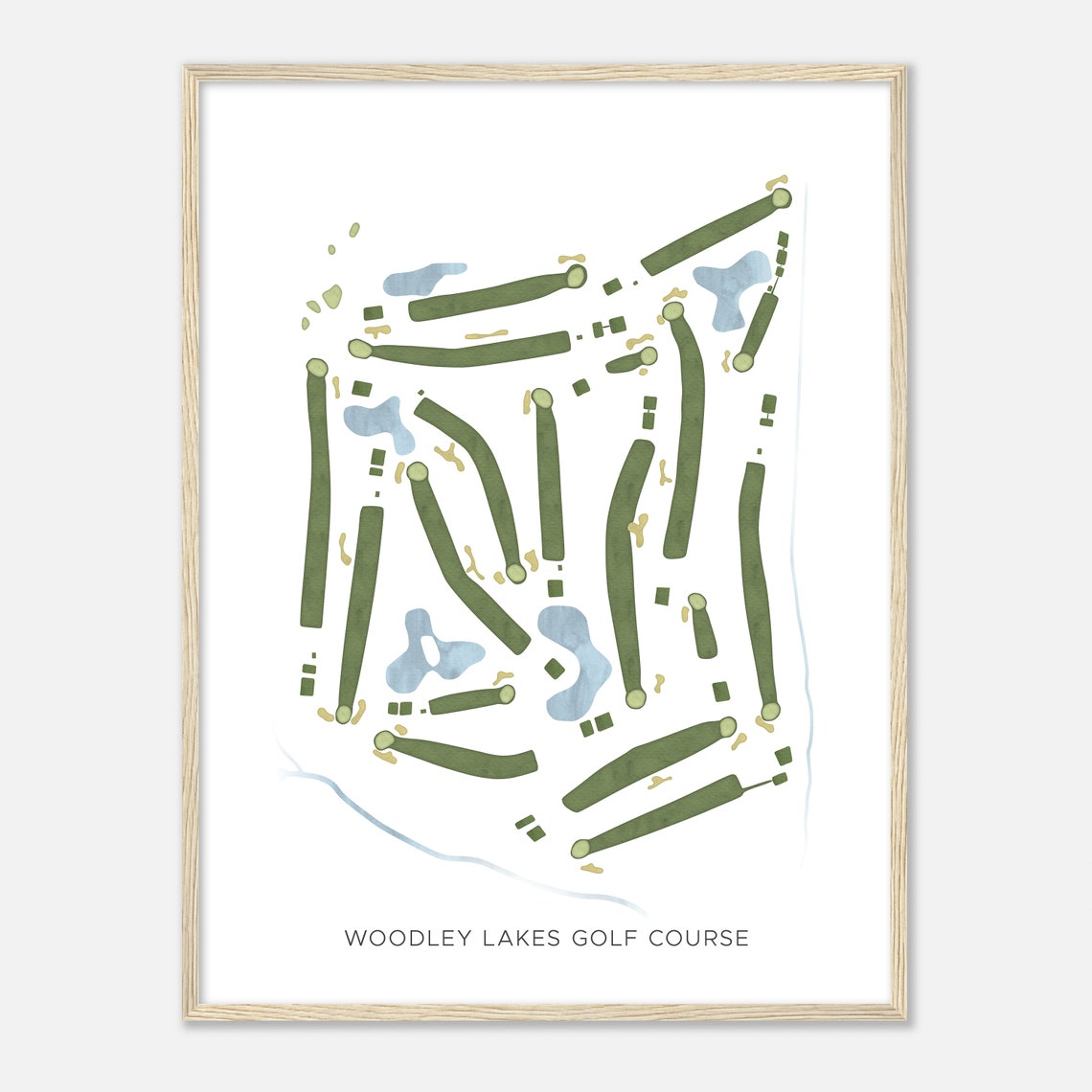Woodley Lakes Golf Course Modern Watercolor Fairway Map Poster
