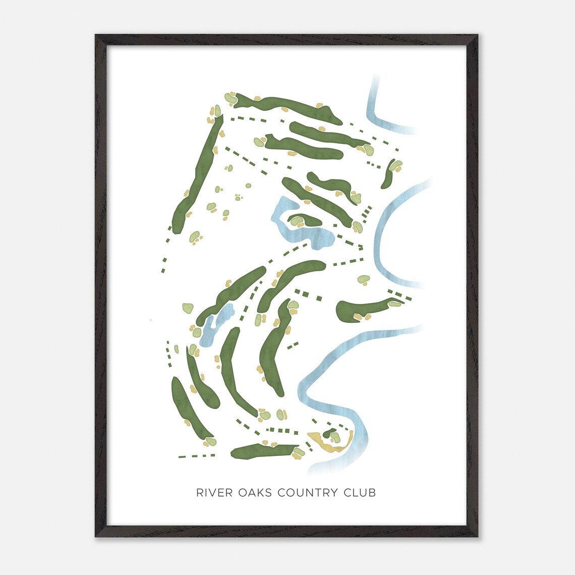 River Oaks Country Club Houston Texas Modern Watercolor Map Golf Poster - Image 3