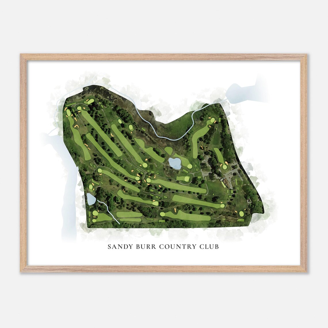 Sandy Burr Country Club Classic Aerial Watercolor Map Poster