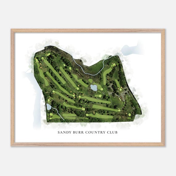 Sandy Burr Country Club In Wayland Massachusetts Classic Watercolor Map Golfer Gift Golf Wall Art Golf Poster Print Course Layout