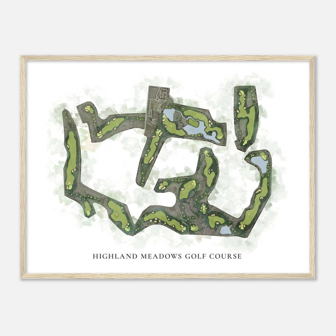 Highland Meadows Golf Course Classic Watercolor Map Art Poster - Image 2