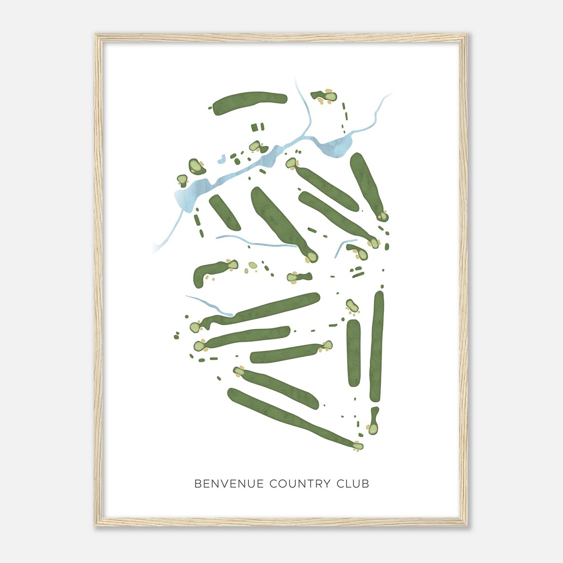 Benvenue Country Club North Carolina Modern Watercolor Map Golf Poster - Image 2