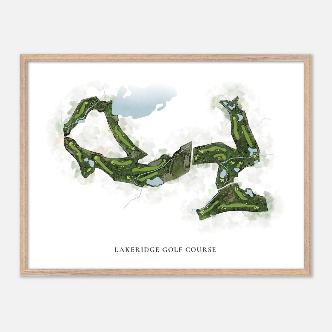 Lakeridge Golf Course Classic Watercolor Fairway Map Art Poster