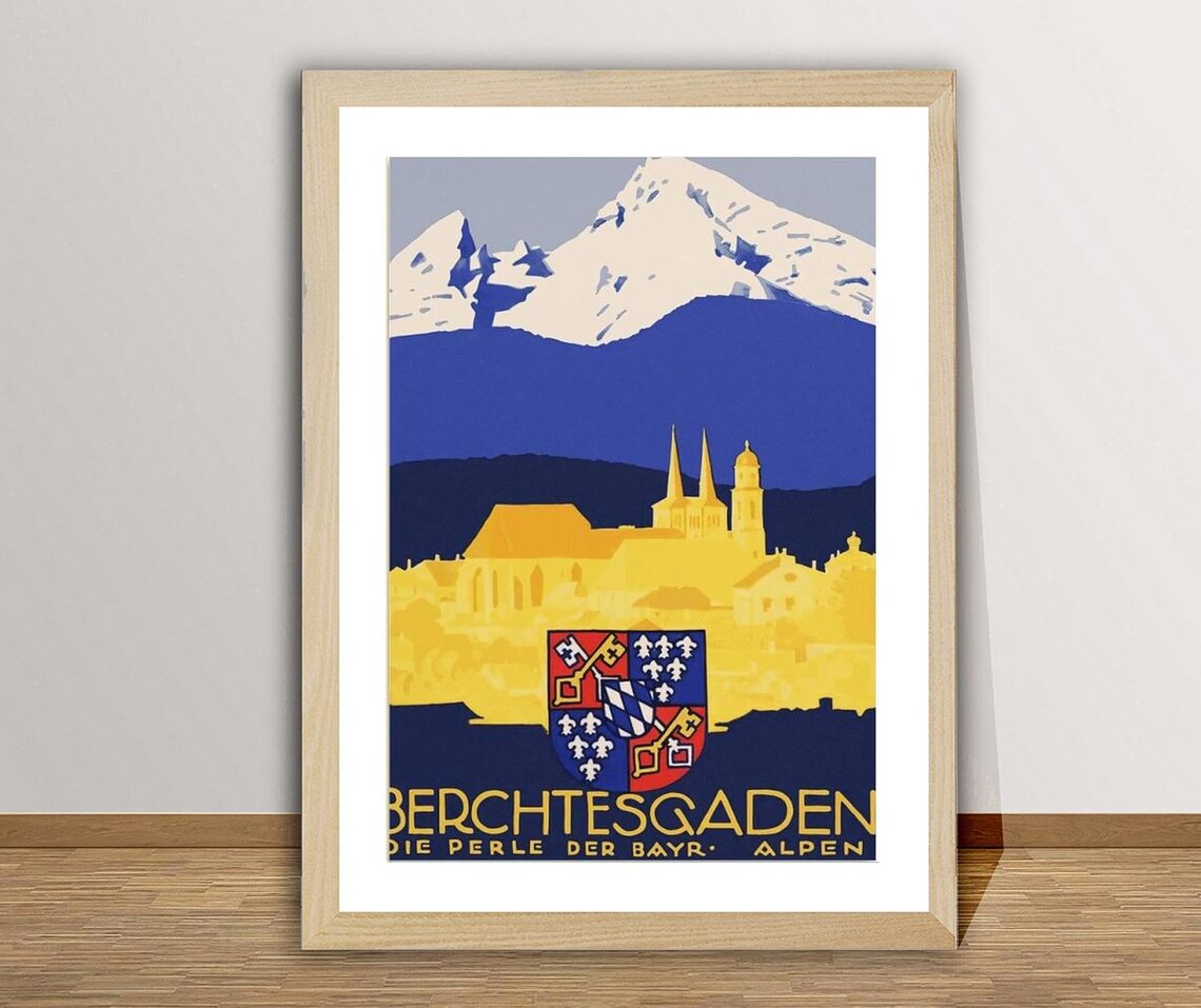 Berchtesgaden Bavarian Alps Coat of Arms Vintage Travel Poster