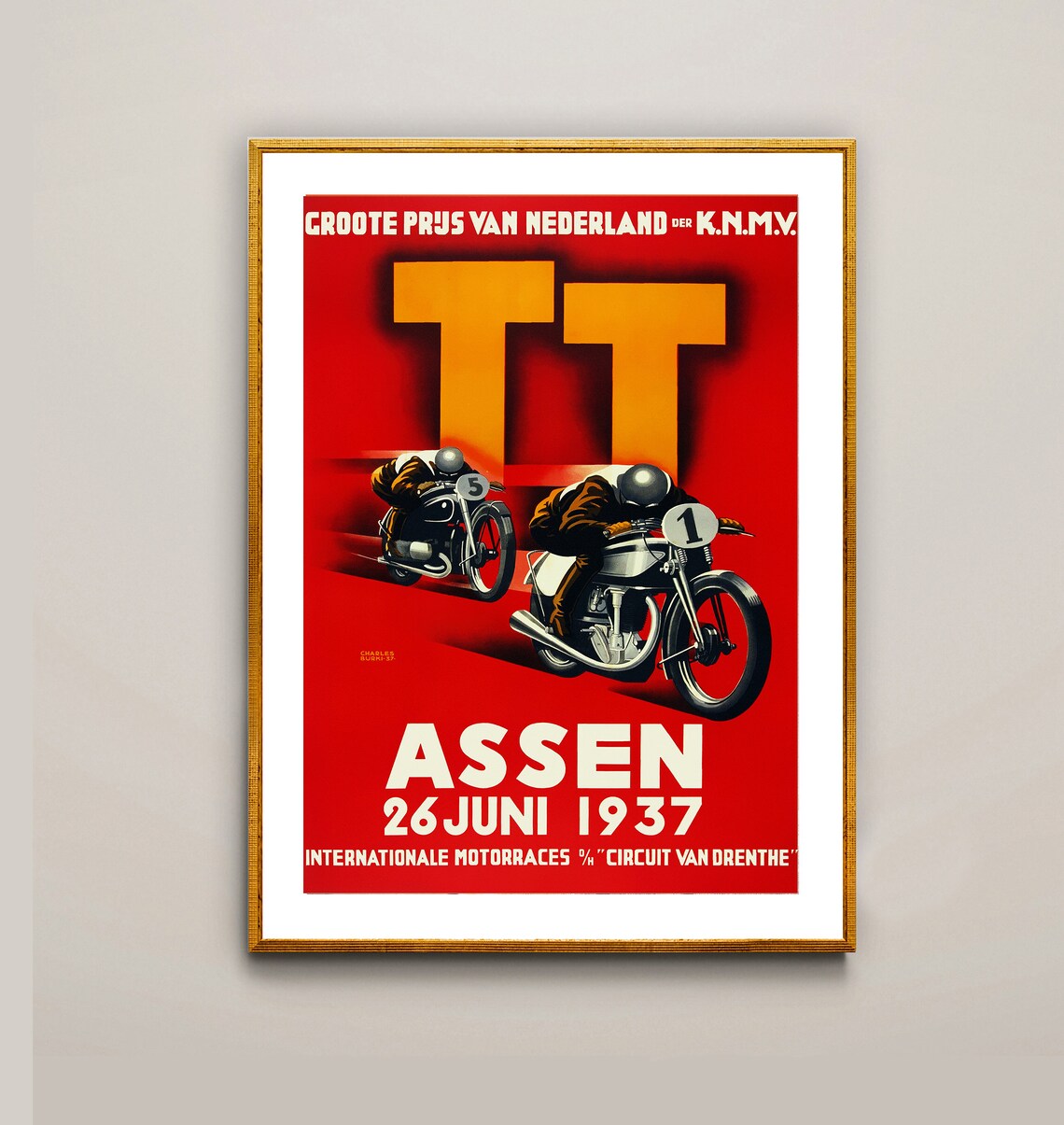TT Assen 1937 Dutch Grand Prix Motorcycle Race Vintage Poster Art - Image 2