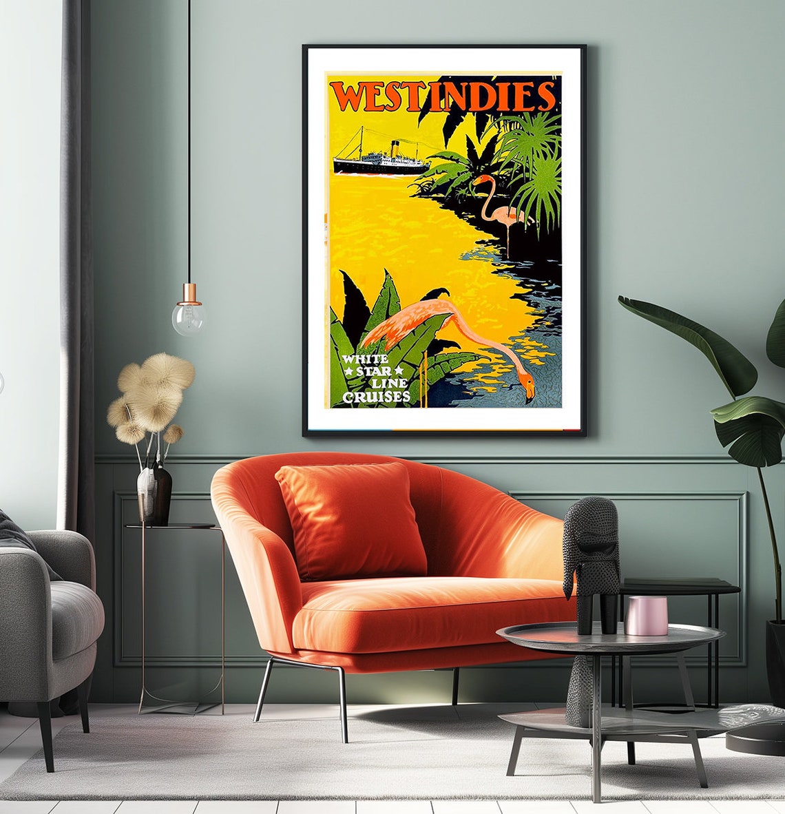 West Indies White Star Line Vintage Cruise Poster Flamingo Art - Image 2