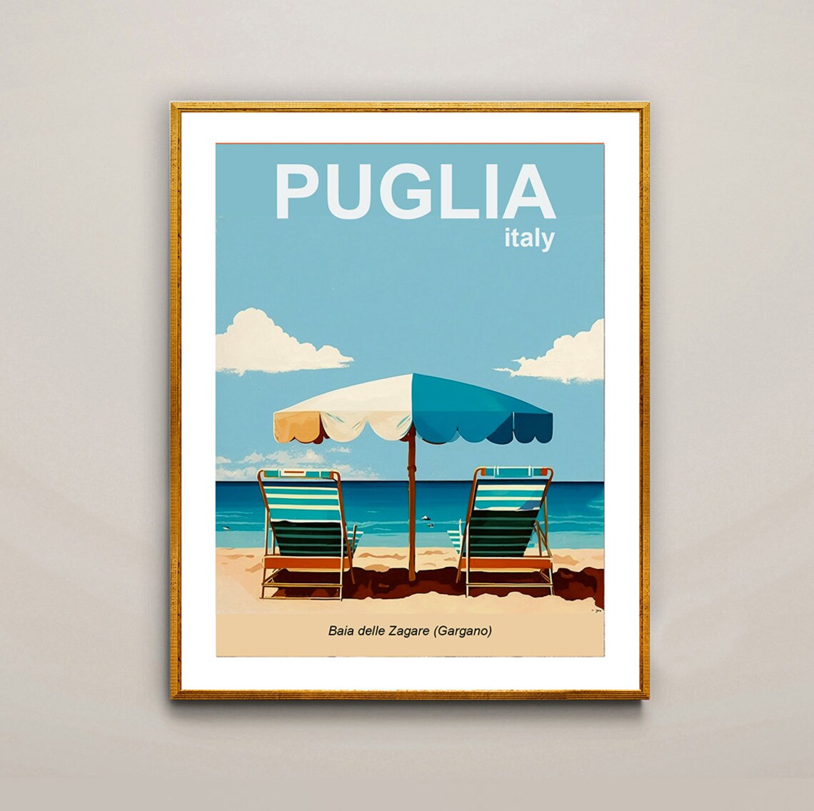 Puglia Italy Baia delle Zagare Beach Chairs Vintage Travel Poster - Image 3
