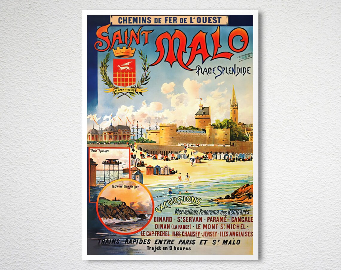 Saint Malo France Vintage Travel Poster, Travel Poster - Image 2