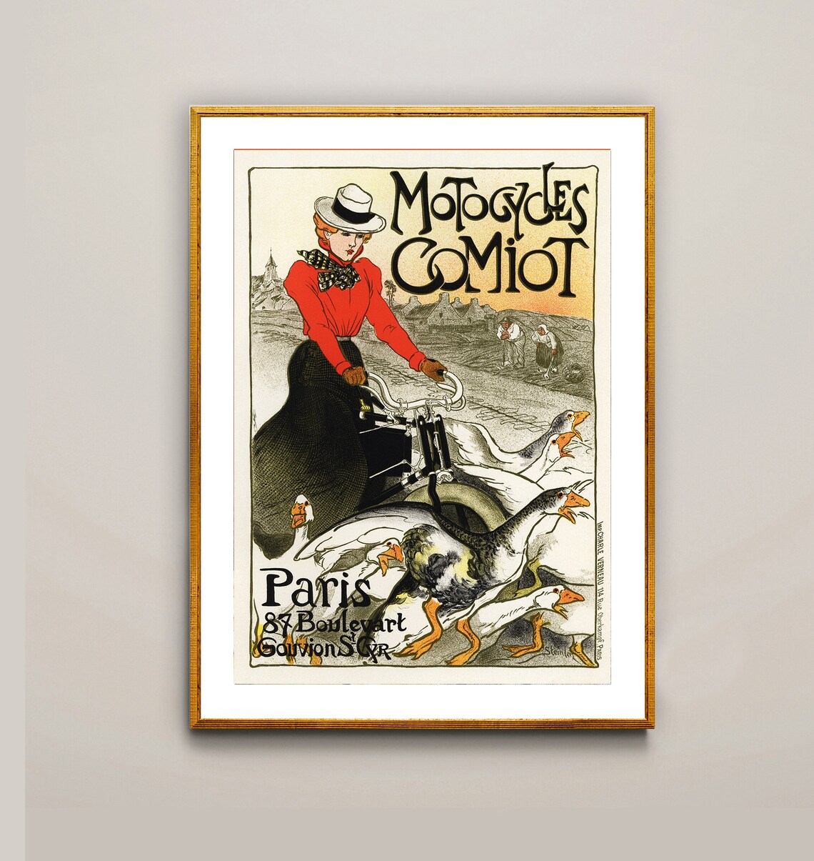 Motocycles Comiot Paris Woman Geese Steinlen Vintage Moto Poster - Image 2