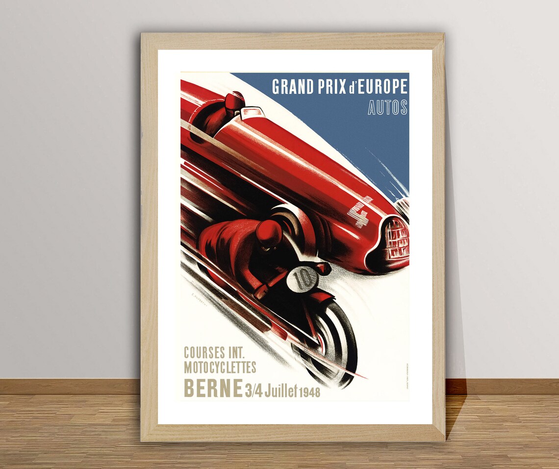 1948 Bern Grand Prix Europe Auto and Motorcycle Race Vintage Poster - Image 2