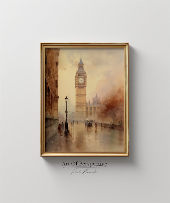 Westminster London 19th Century Cityscape Vintage Antique Architecture Oil Painting