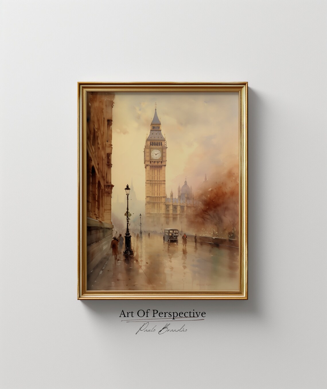 Big Ben London Misty Morning Watercolor Style Cityscape Poster