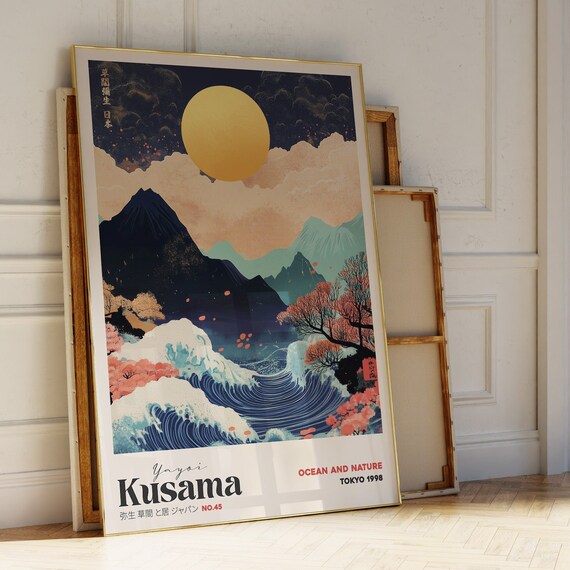 Yayoi Kusama Ocean and Nature Tokyo 1998 Golden Moon Wave Poster