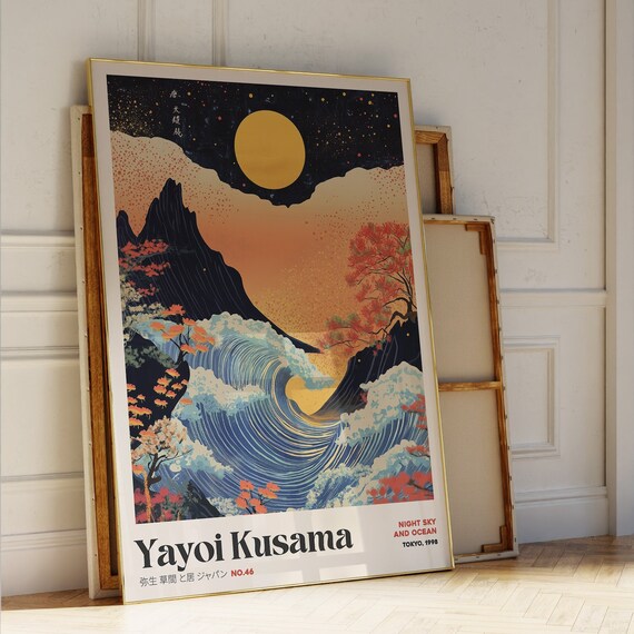 Yayoi Kusama Night Sky and Ocean Tokyo 1998 Wave Artwork Poster