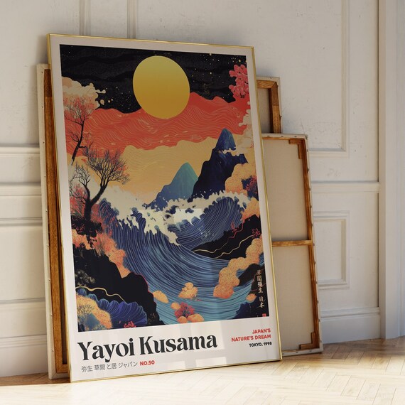 Yayoi Kusama Sunset Ocean Waves Tokyo 1998 Japanese Nature Art Poster