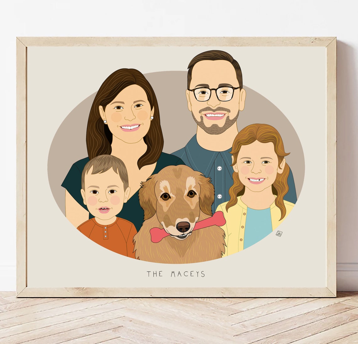 Lindsay Family Cartoon Portrait With Dogs Custom Art Print Gift - Image 6