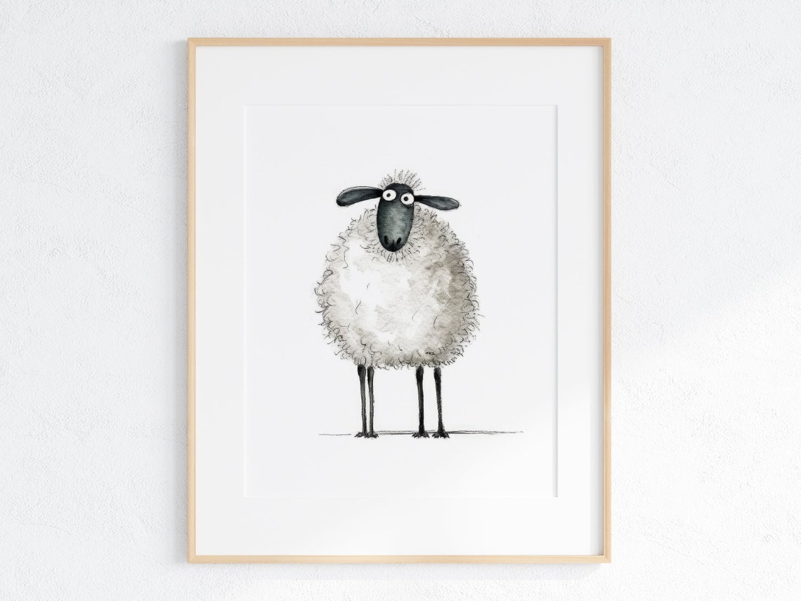 Charming Fluffy Sheep Cute Quirky Watercolor Funny Animal Poster