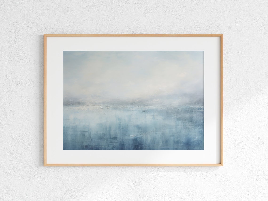 Serene Dreamy Misty Blue Abstract Ocean Seascape Minimalist Poster