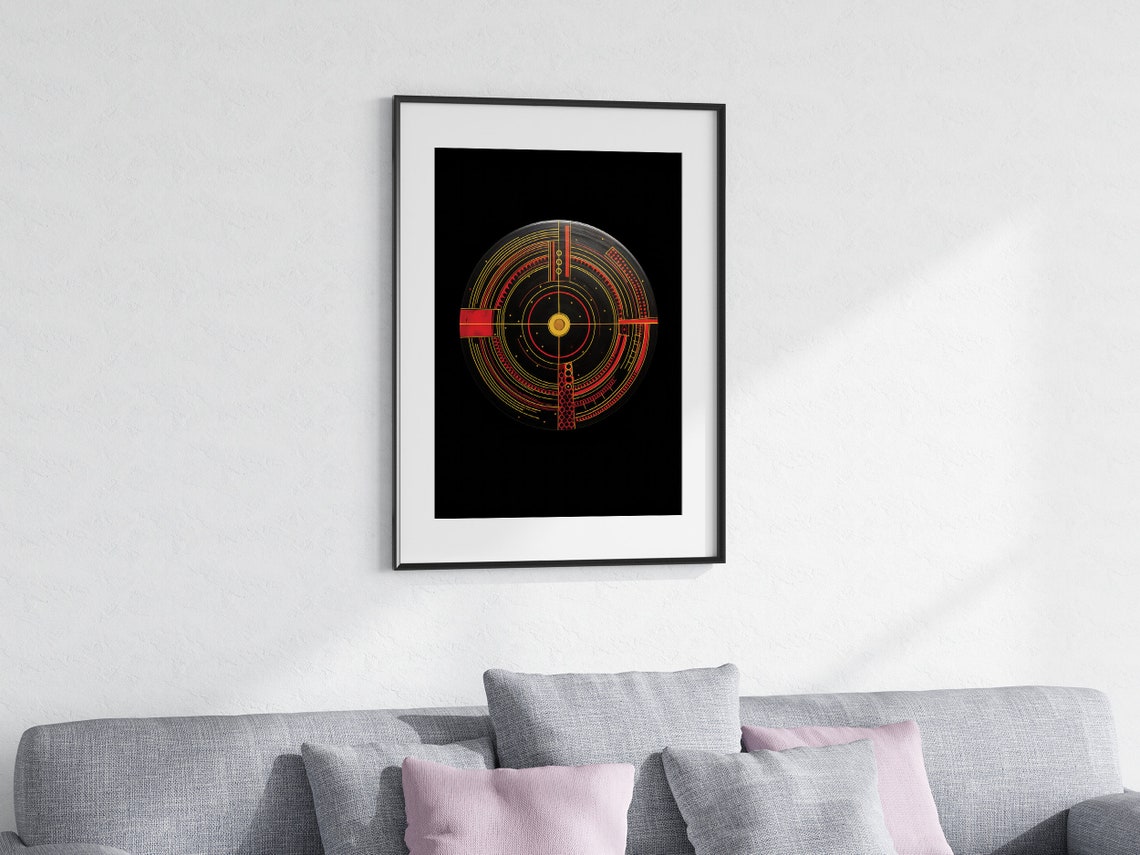 Vibrant Abstract Geometric Artwork Energetic Red Yellow Circle On Black Backdrop Modern Wall Decor Print - Image 5
