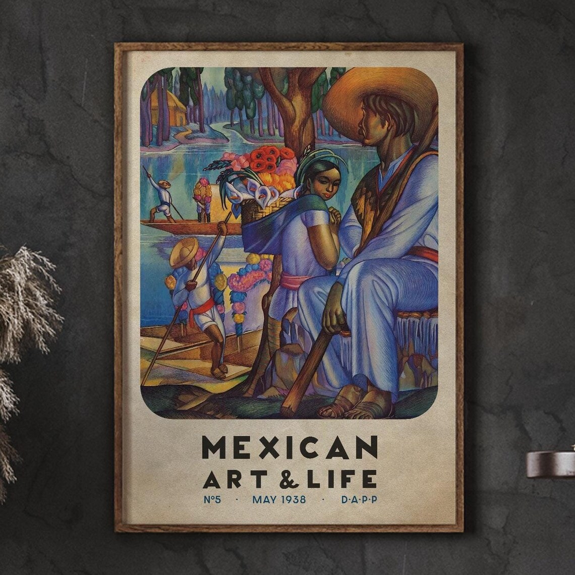 Mexican Art And Life Poster Vintage 1938 Magazine Cover River Scene