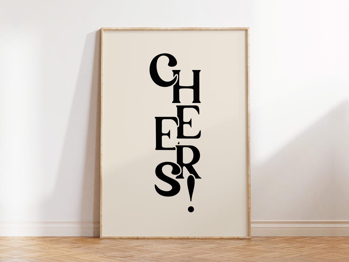 Cheers Black Retro Serif Typography Cream Background Wall Print