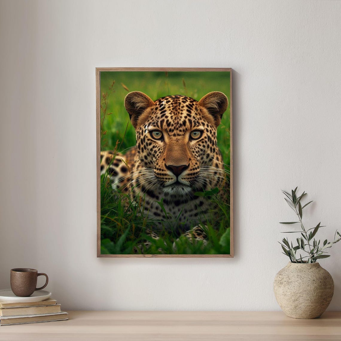 Intense Leopard Staring Through Tall Green Grass Wildlife Poster - Image 5