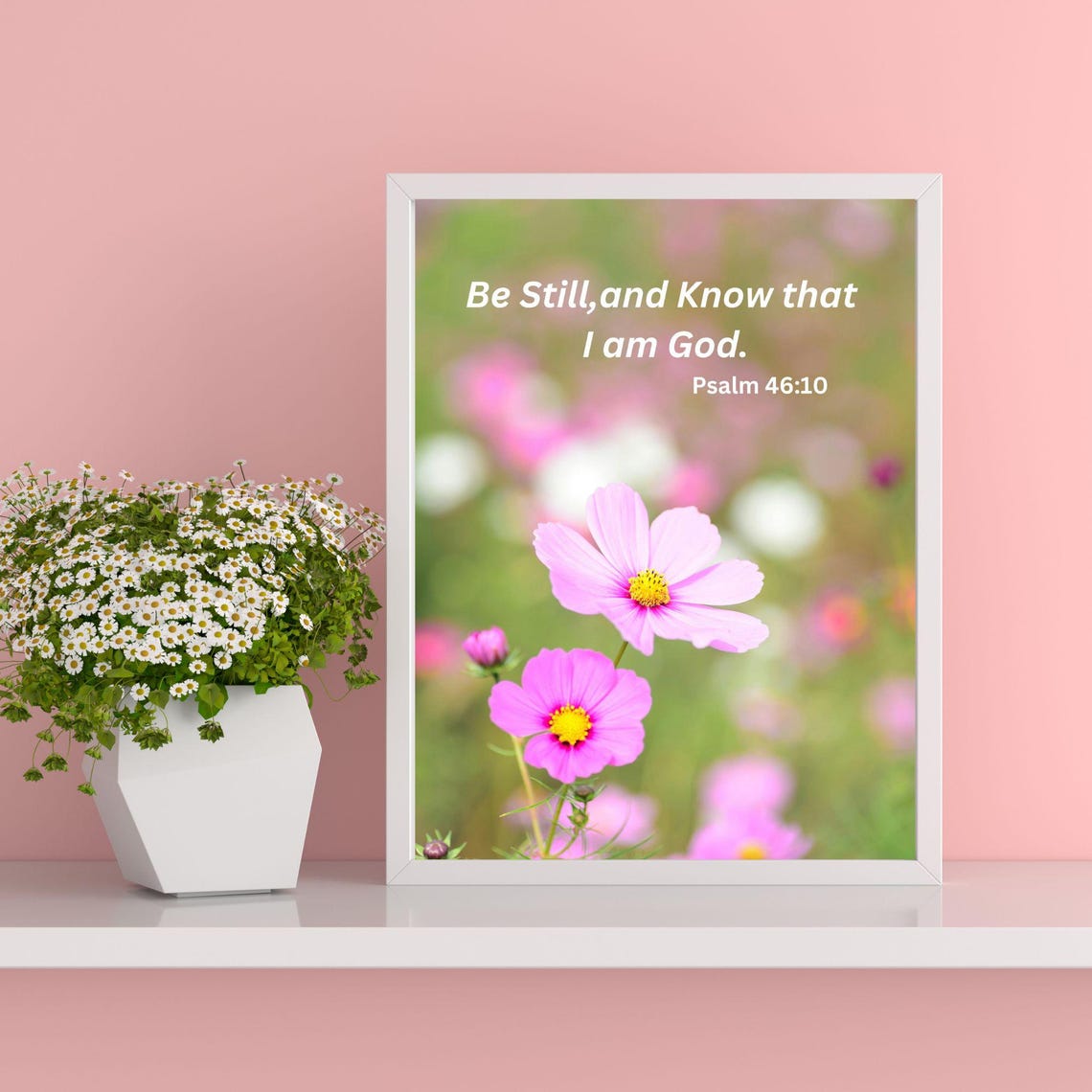 Be Still And Know That I Am God Pink Cosmos Flower Photo Poster - Image 3
