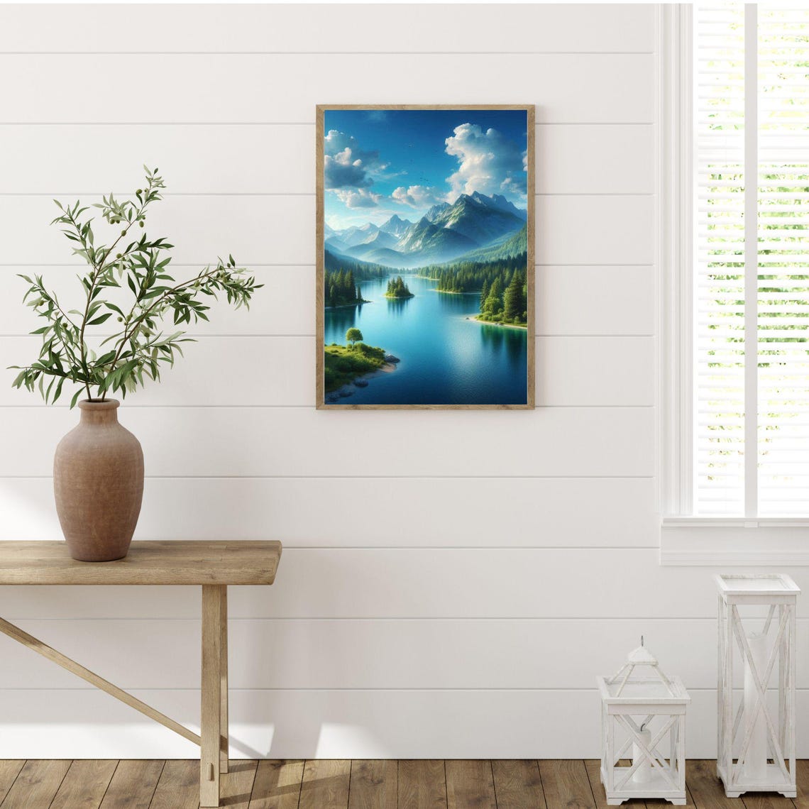 Alpine Lake With Forested Mountains and Blue Sky Landscape Poster - Image 5