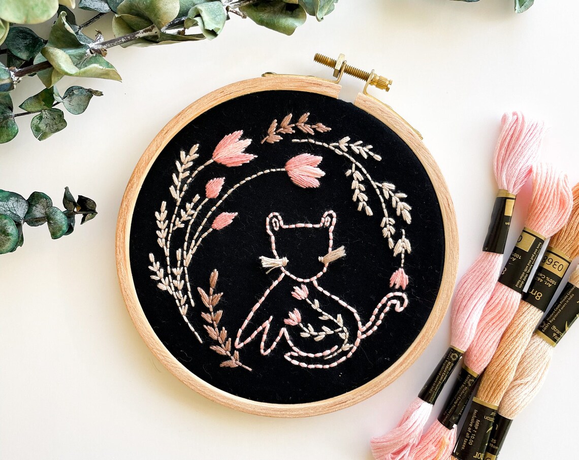 Cat Embroidery Art Print, Christmas Gift For Her