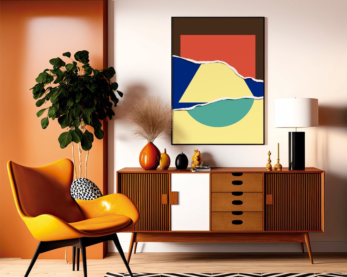 Abstract Geometric Collage Torn Paper Bold Color Blocks Art Poster - Image 2