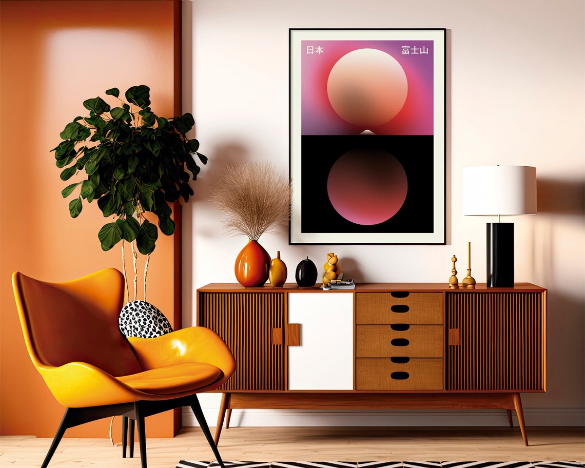 Mount Fuji Mirage Minimalist Gradient Sun Japanese Art Poster - Image 2