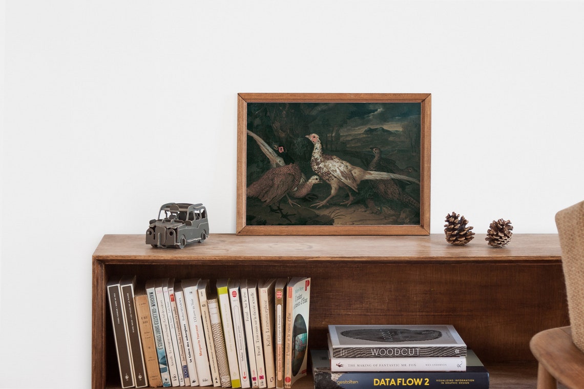 Vintage Moody Pheasant Painting Dark Rustic Wildlife Art Fall Dcor Wall Art - Image 2