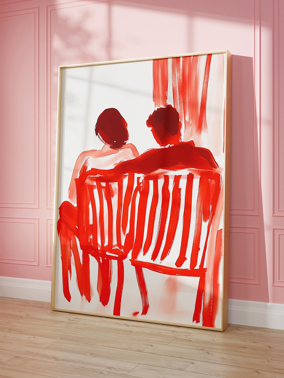 Couple On Red Bench, Minimalist Watercolor Art Print - Image 3