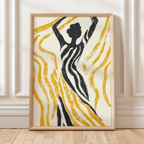 Abstract Female Silhouette Wall Art Modern Black And Yellow Minimalist Print Contemporary Woman Illustration Bold Home Decor Poster
