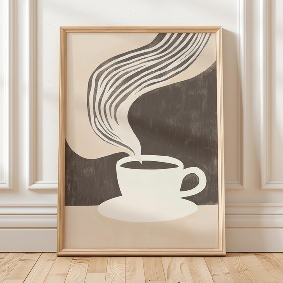Minimalist Coffee Cup, Abstract Kitchen Wall Art