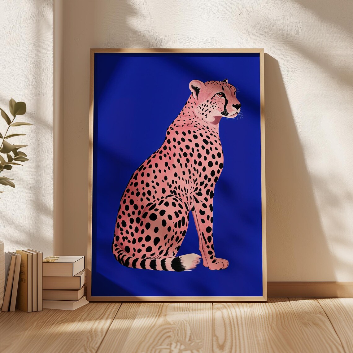 Cheetah Wall Art Print Blue Luxury Leopard Wall Art Preppy Wall Art Wild Animal Art Maximalist Wall Art - Image 4