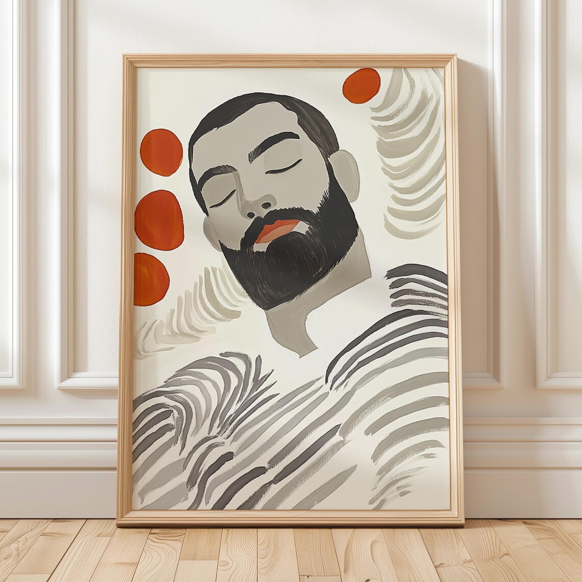 Bearded Man Abstract Portrait, Minimalist Decor