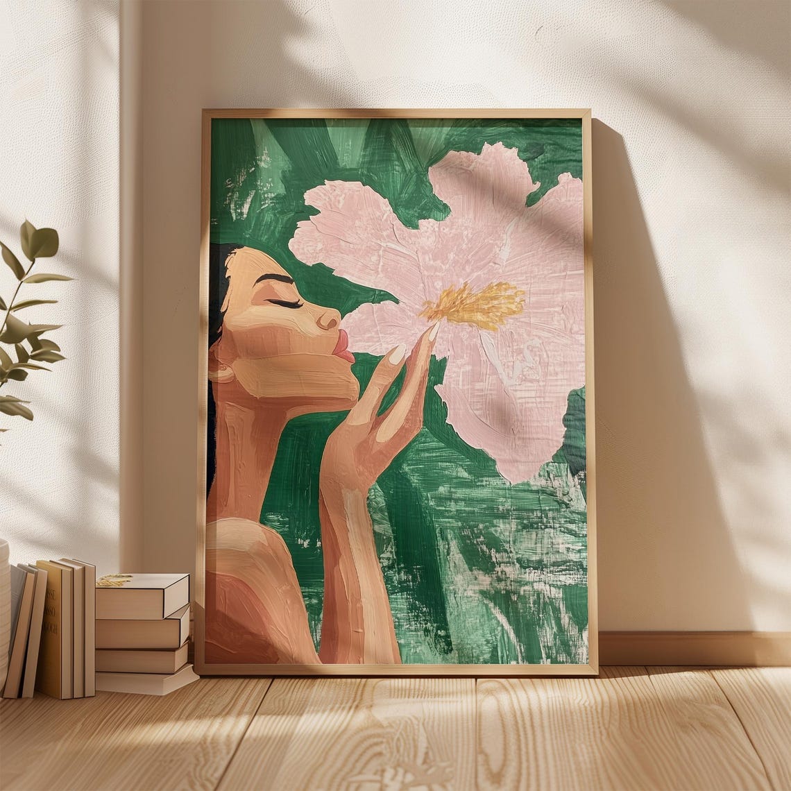 Modern Botanical Artwork Floral Wall Art Print Green And Pink Minimalist Decor Tropical Woman Portrait - Image 4