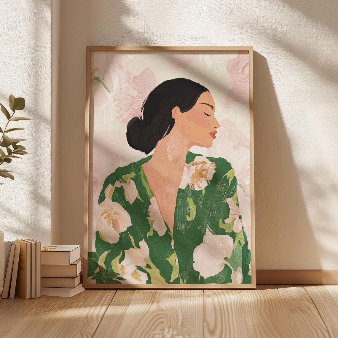 Elegant Woman Floral Portrait, Minimalist Art Print - Image 2