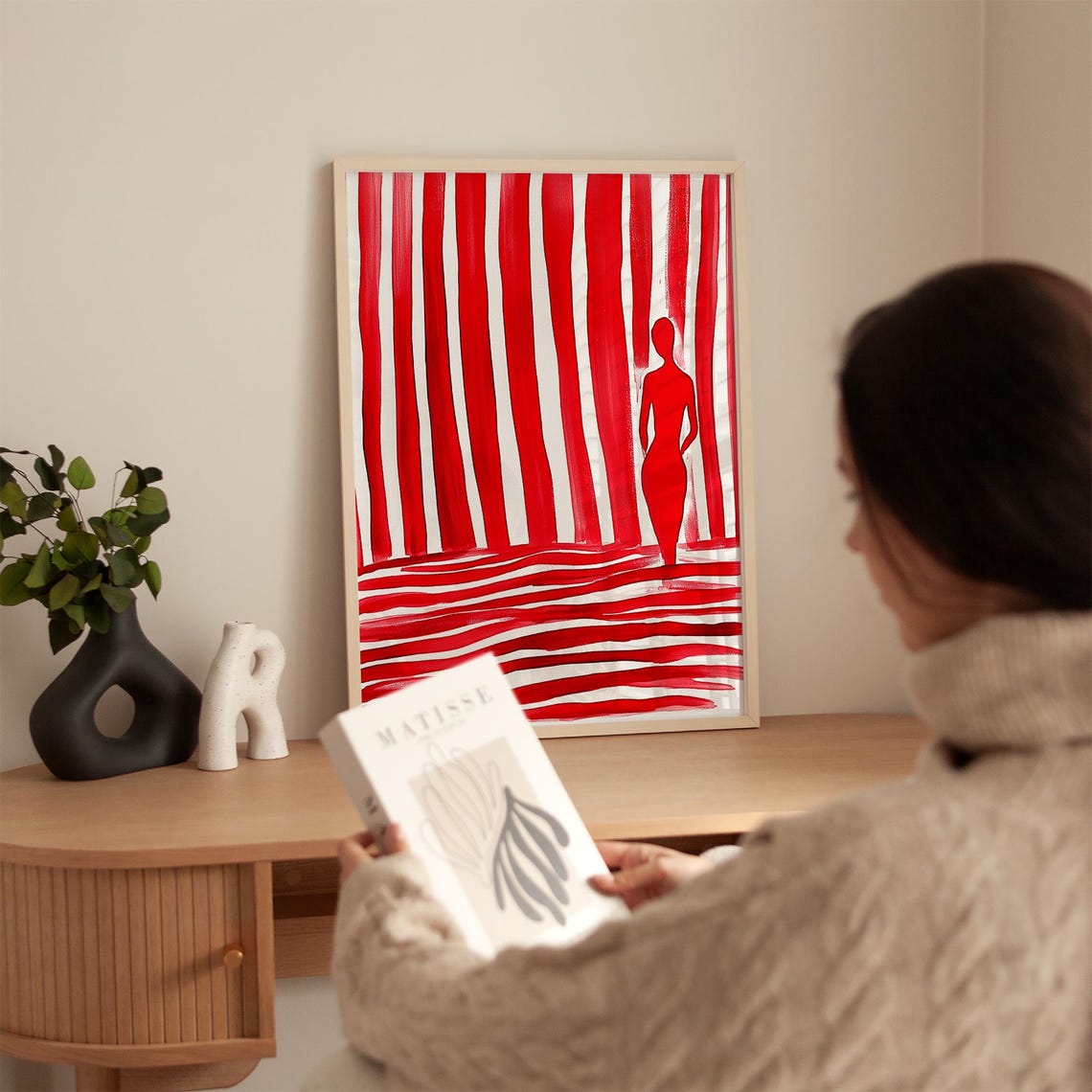 Red Striped Silhouette Art Print Minimalist Wall Decor Bold Abstract Figure Artwork Modern Contemporary Poster Instant - Image 2