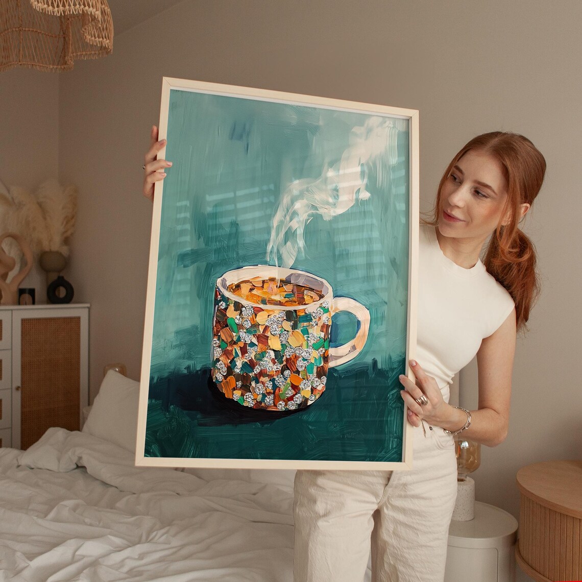 Abstract Steaming Coffee Mug, Modern Kitchen Art Print - Image 4