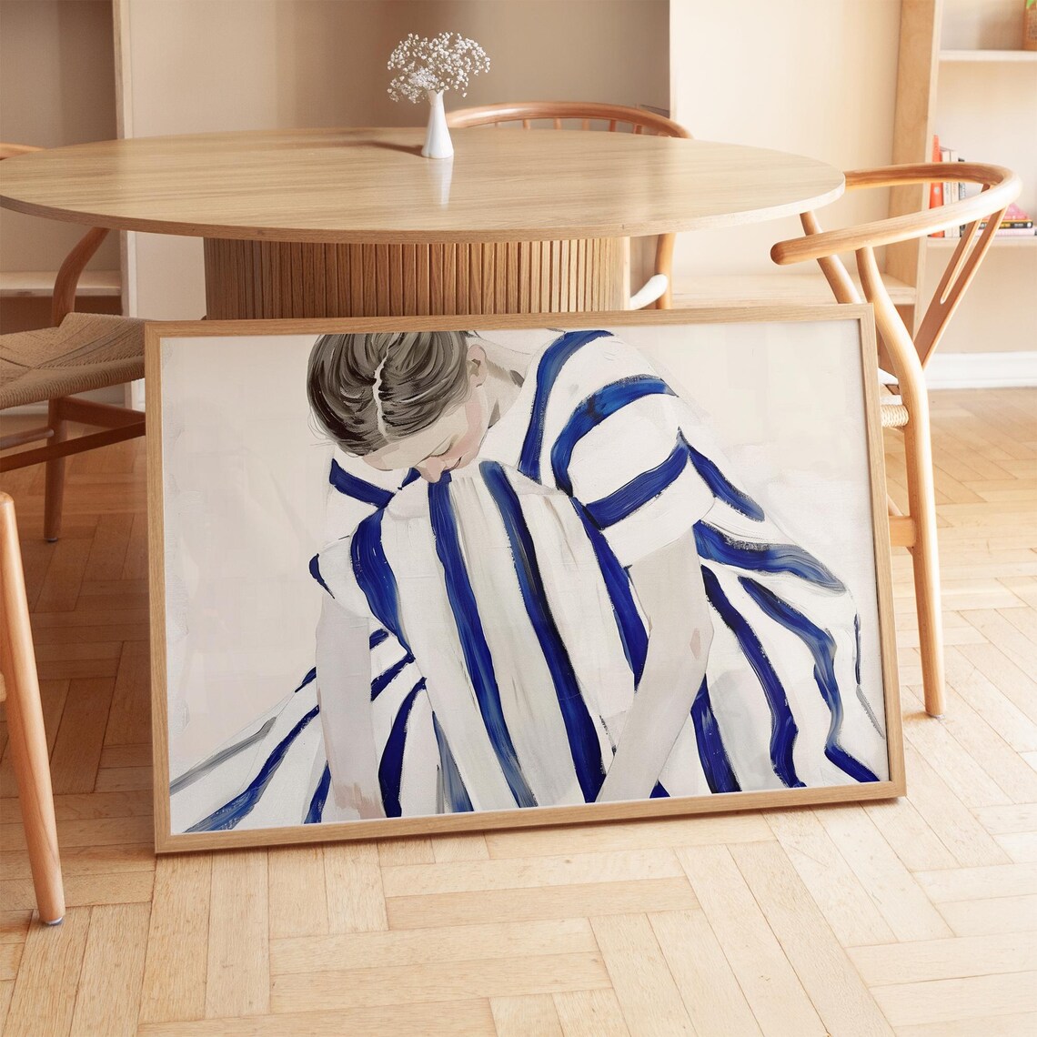 Blue Striped Woman, Contemporary Minimalist Art Print
