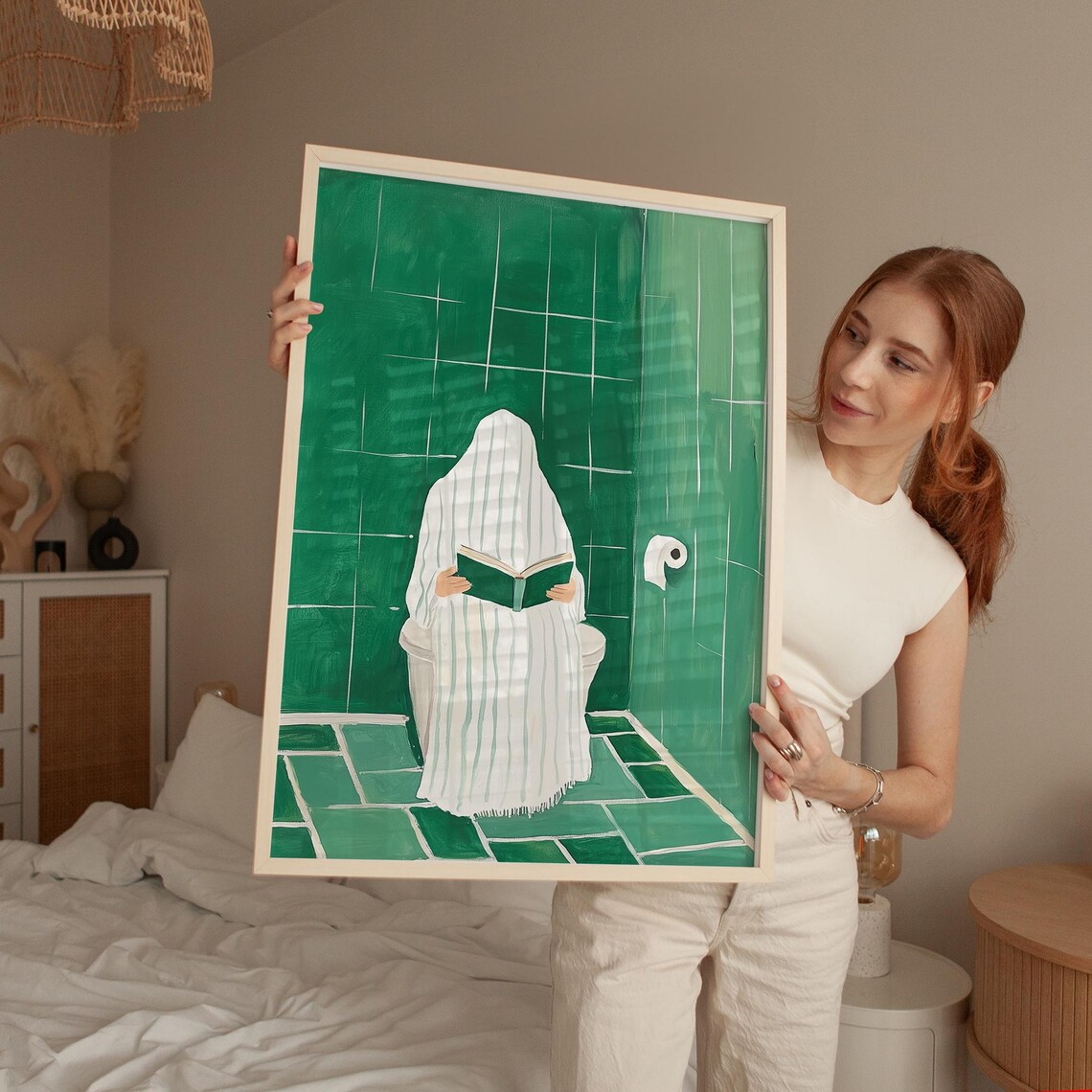Quirky Minimalist Reading Art Print, Bathroom Decor - Image 5