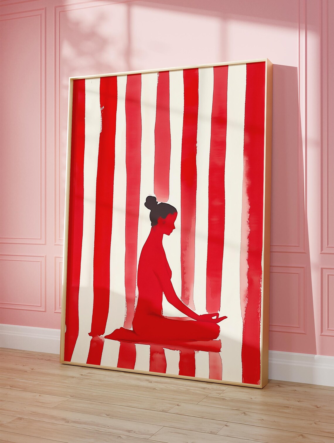 Meditating Woman in Red, Minimalist Abstract - Image 3