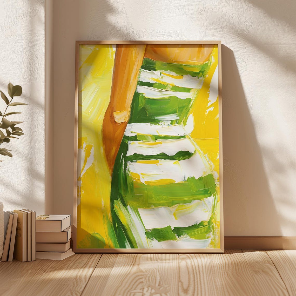 Green And Yellow Dress Art Print Abstract Striped Dress Wall Art Modern Fashion Painting Feminine Print - Image 2